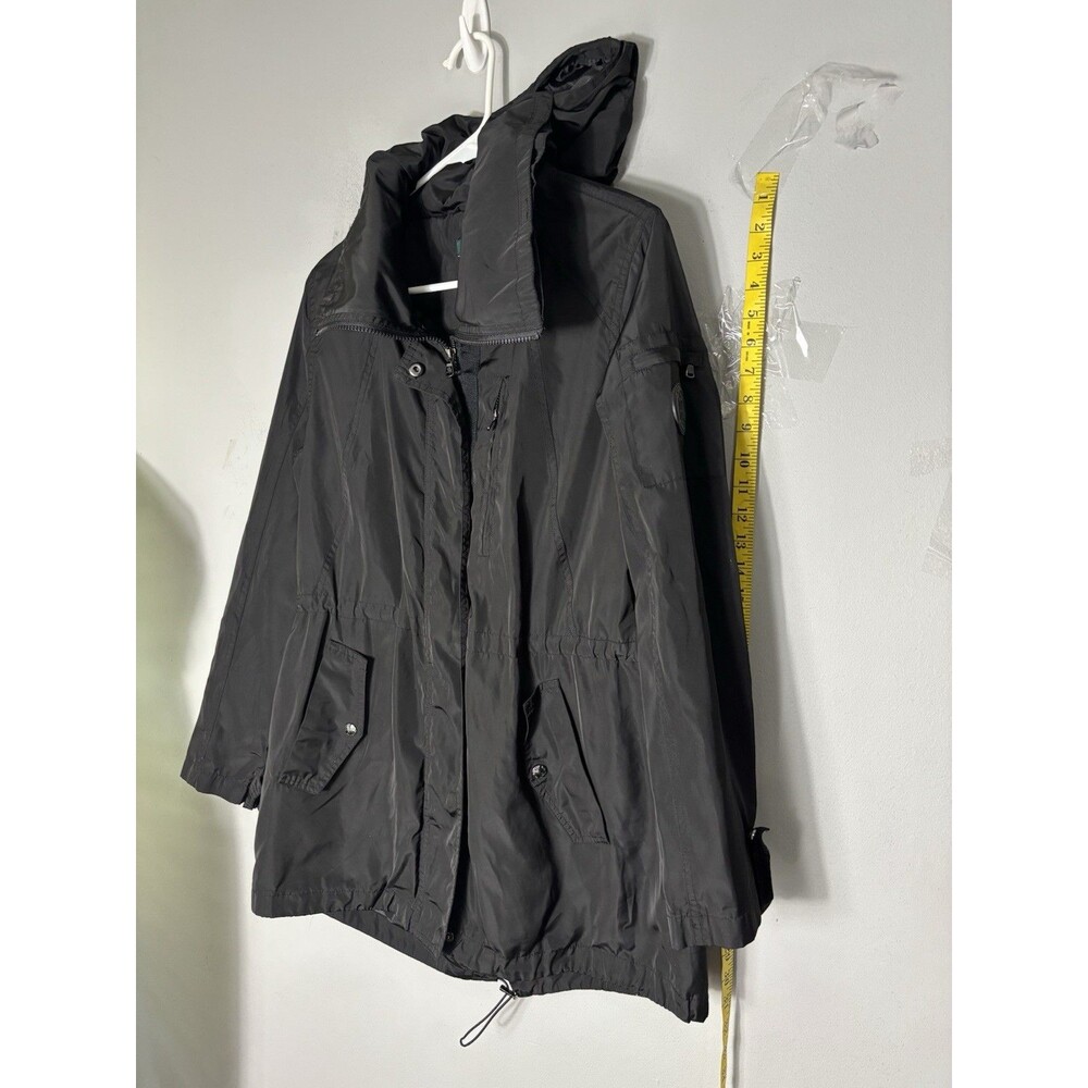 RALPH LAUREN Womens Size M Black Zippered Hooded Raincoat Adjustable Waist